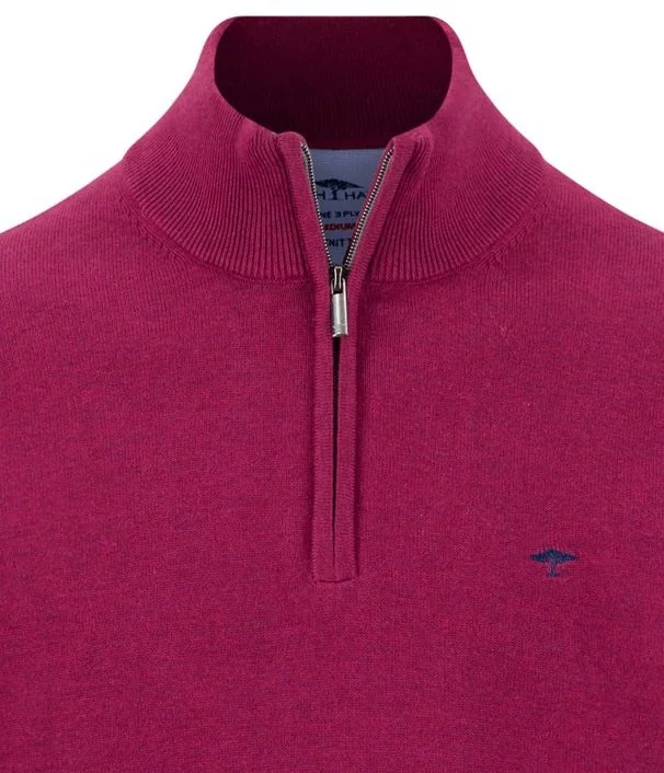 Fynch Hatton Troyer Quater Zip Superfine Sweater - Pink - 2XL