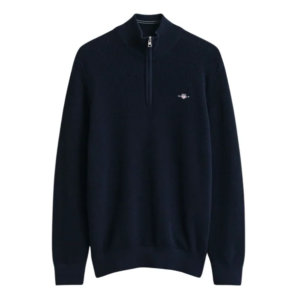 Gant Micro Textured Cotton Half Zip Sweater - Navy - 2XL