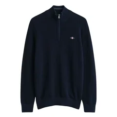 Gant Micro Textured Cotton Half Zip Sweater - Navy - 2XL