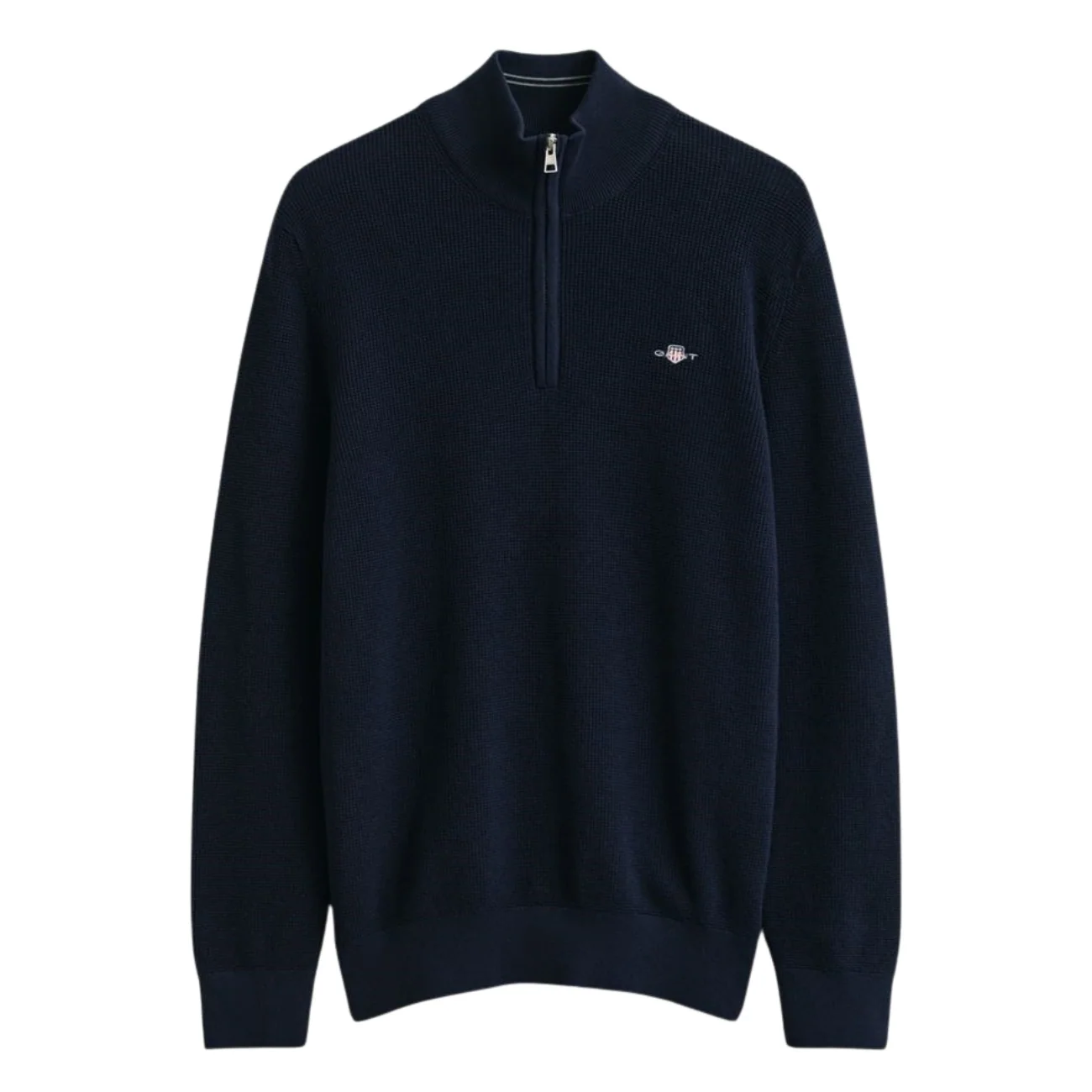 Gant Micro Textured Cotton Half Zip Sweater - Navy - 2XL