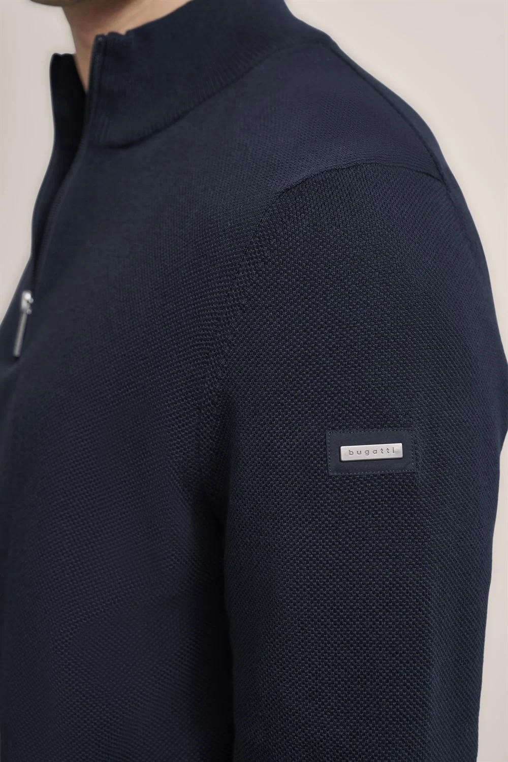 Bugatti Mens Troyer Birdeye Knit Zip Neck Sweater - Navy - L