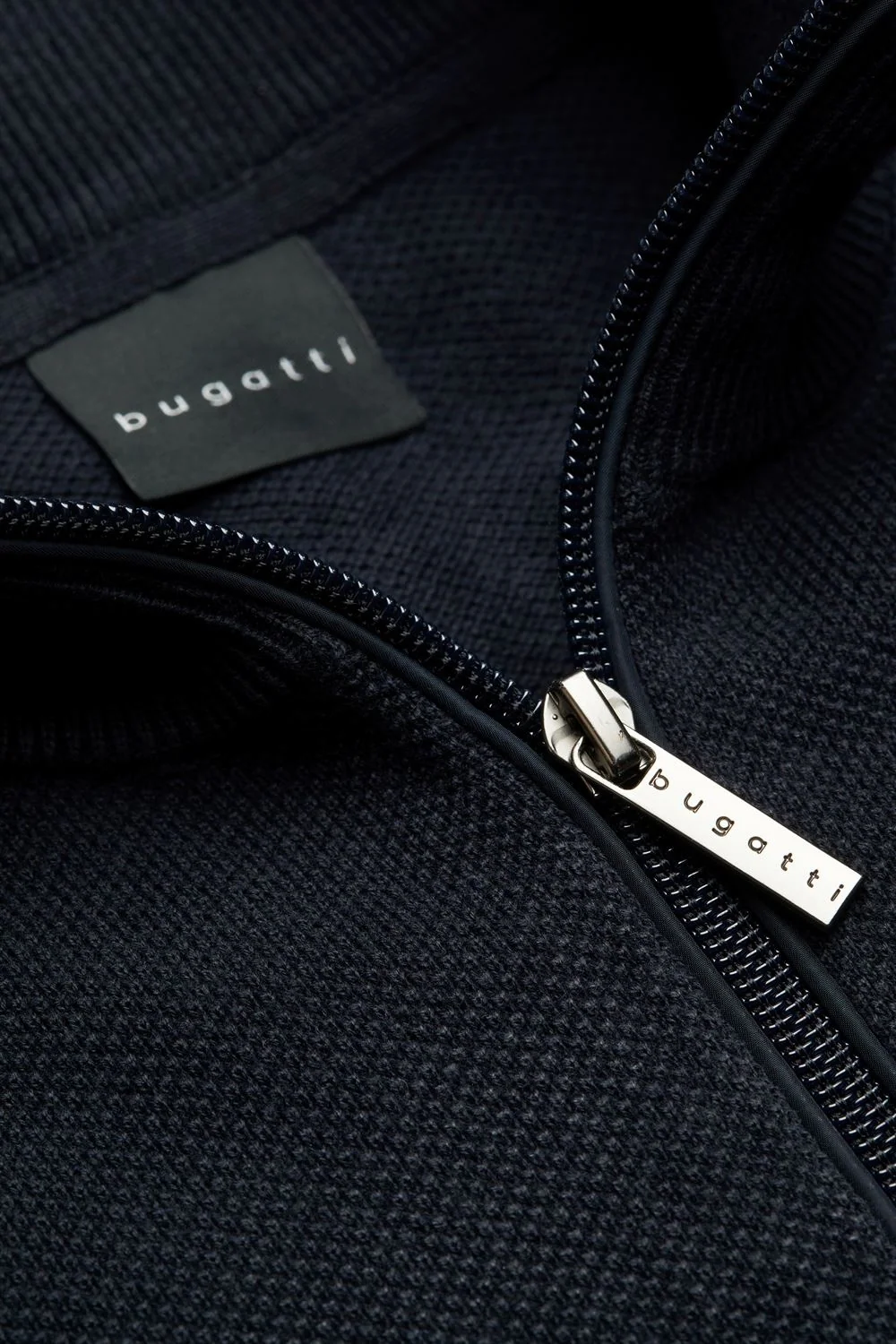 Bugatti Mens Troyer Birdeye Knit Zip Neck Sweater - Navy - L