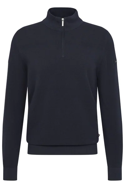 Bugatti Mens Troyer Birdeye Knit Zip Neck Sweater - Navy - L