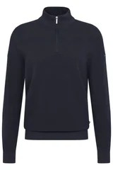 Bugatti Mens Troyer Birdeye Knit Zip Neck Sweater - Navy - L