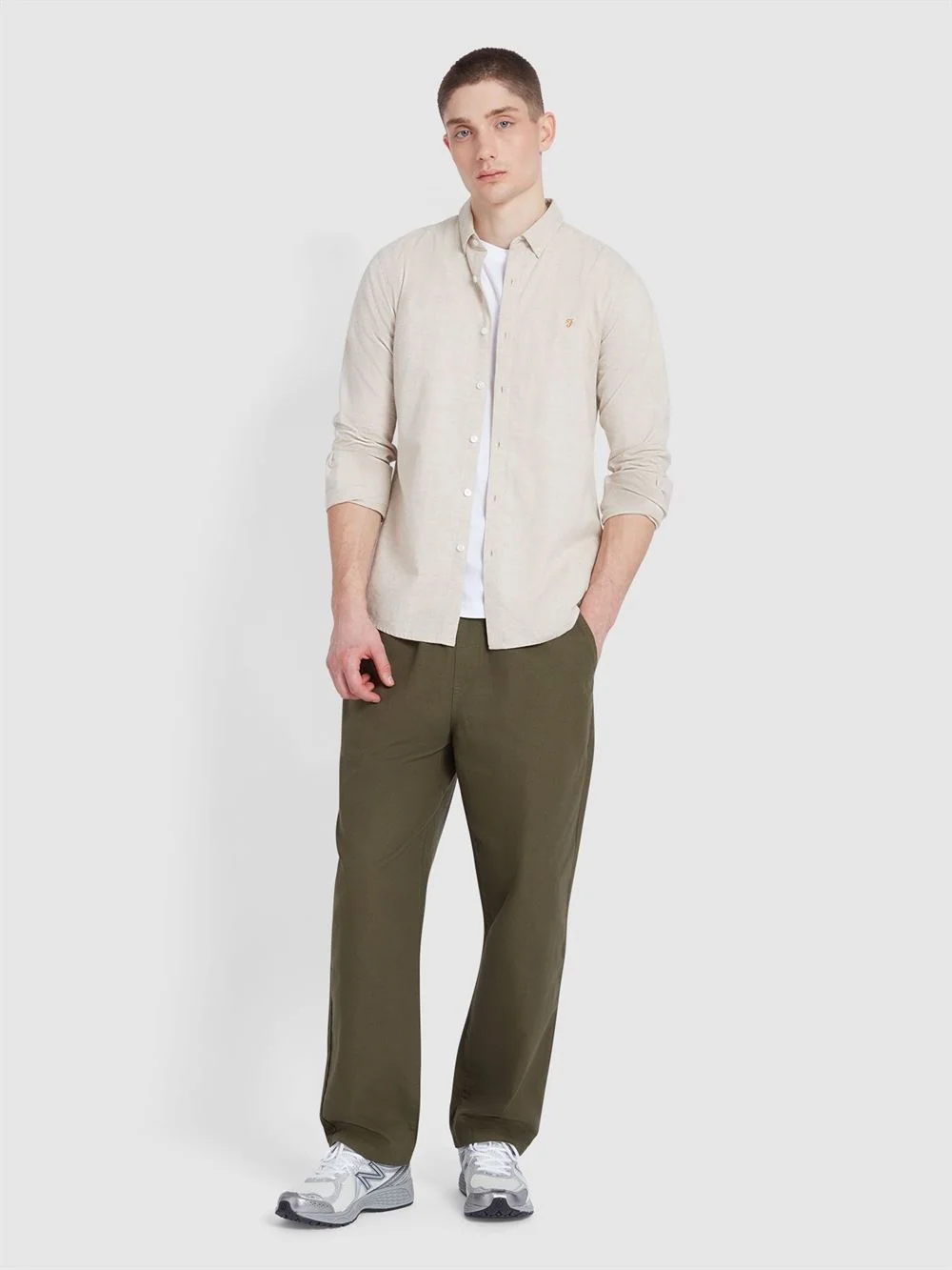 Farah Steen Slim Fit Brushed Organic Cotton Shirt - Beige - L