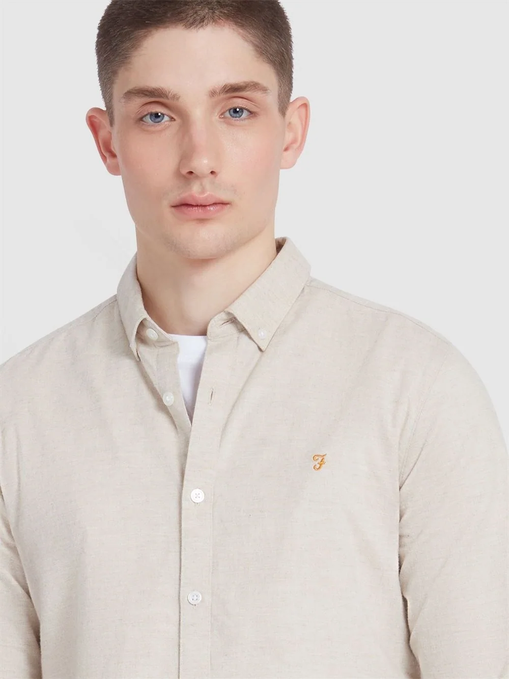 Farah Steen Slim Fit Brushed Organic Cotton Shirt - Beige - L