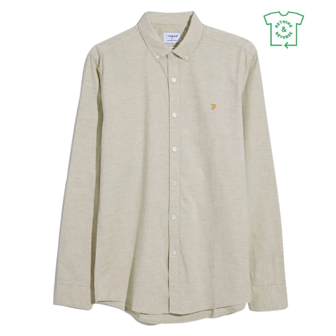 Farah Steen Slim Fit Brushed Organic Cotton Shirt - Beige - L