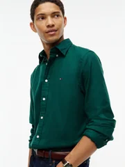 Tommy Hilfiger Flex Flannel Solid Coloured Shirt - Green - L
