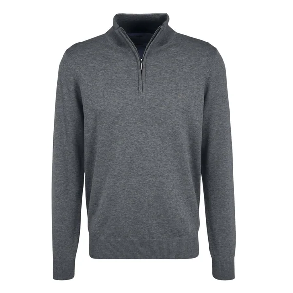 Fynch Hatton Fine Knit Cotton 1/4 Zip Sweater - Grey - L