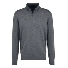 Fynch Hatton Fine Knit Cotton 1/4 Zip Sweater - Grey - L