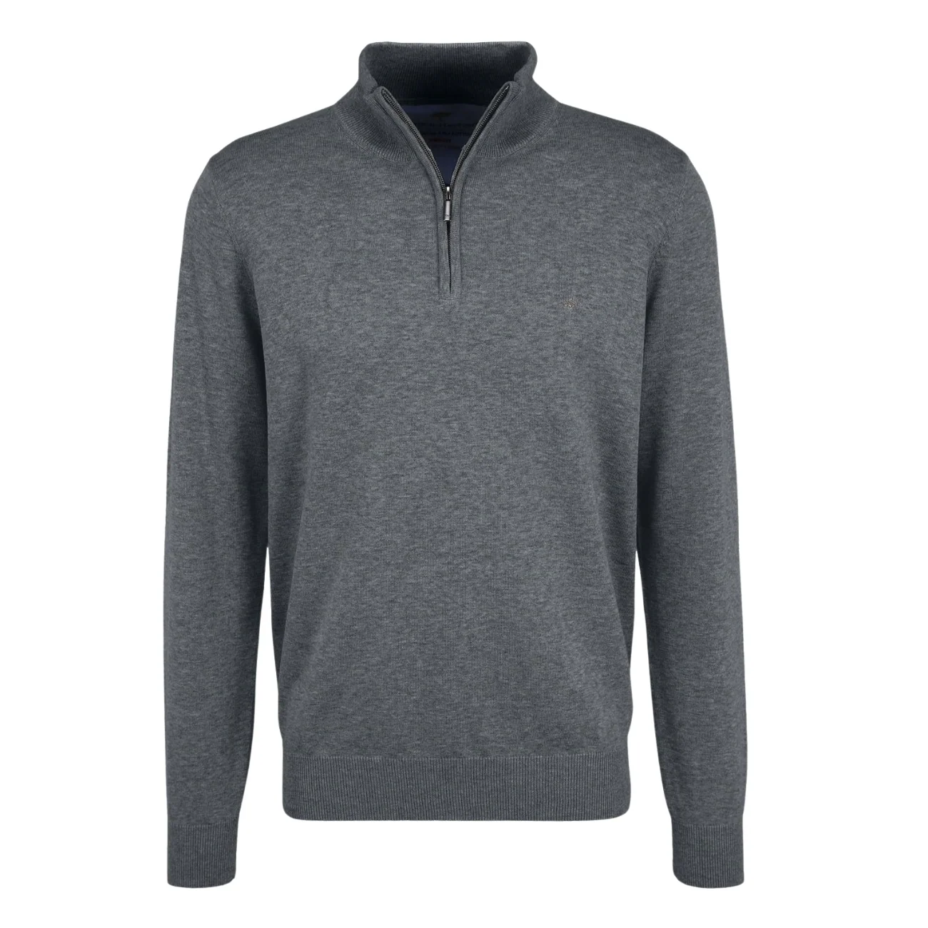 Fynch Hatton Fine Knit Cotton 1/4 Zip Sweater - Grey - L