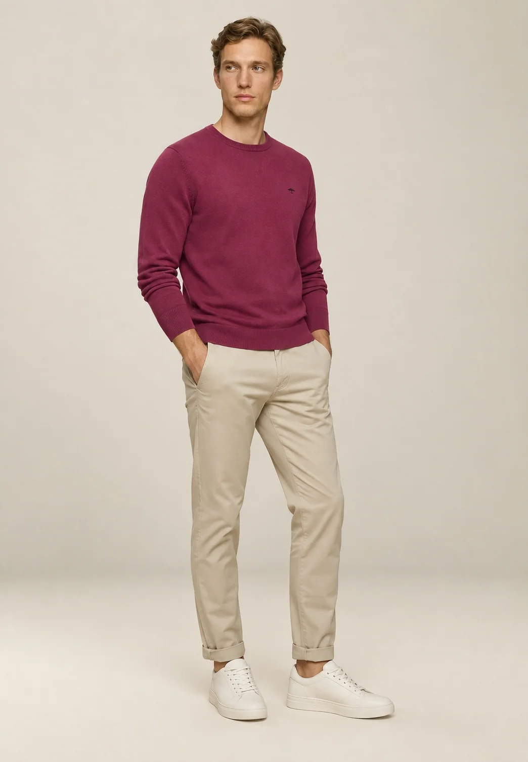 Fynch Hatton Fine Knit Cotton Crewneck Sweater - Pink - M