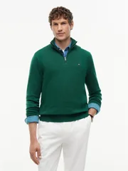Tommy Hilfiger Pima Cotton Cashmere Blend Half Zip Sweater - Green - 2XL