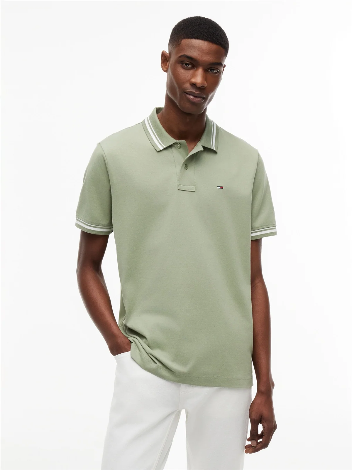 Tommy Jeans Regular Fit Tipped Polo Shirt - Green - M