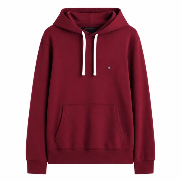 Tommy Hilfiger Peached Fleece Contrast Drawstring Hoodie - Wine - S