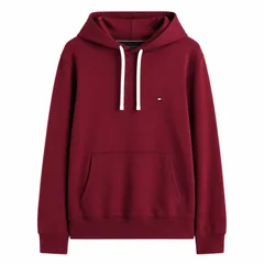 Tommy Hilfiger Peached Fleece Contrast Drawstring Hoodie - Wine - S
