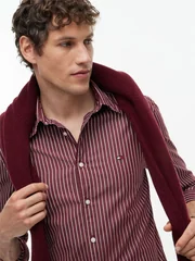 Tommy Hilfiger Flex Hairline Poplin Flex Shirt - Wine - L