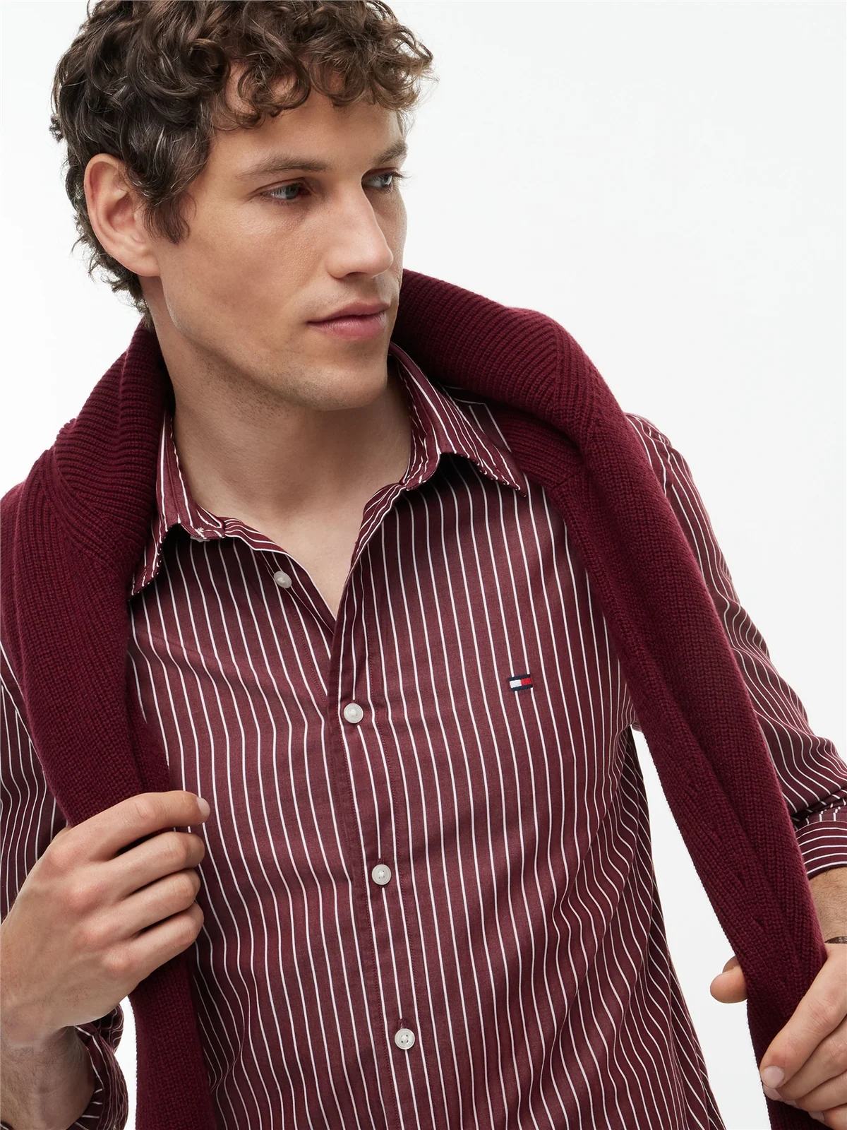 Tommy Hilfiger Flex Hairline Poplin Flex Shirt - Wine - L
