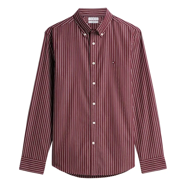 Tommy Hilfiger Flex Hairline Poplin Flex Shirt - Wine - L