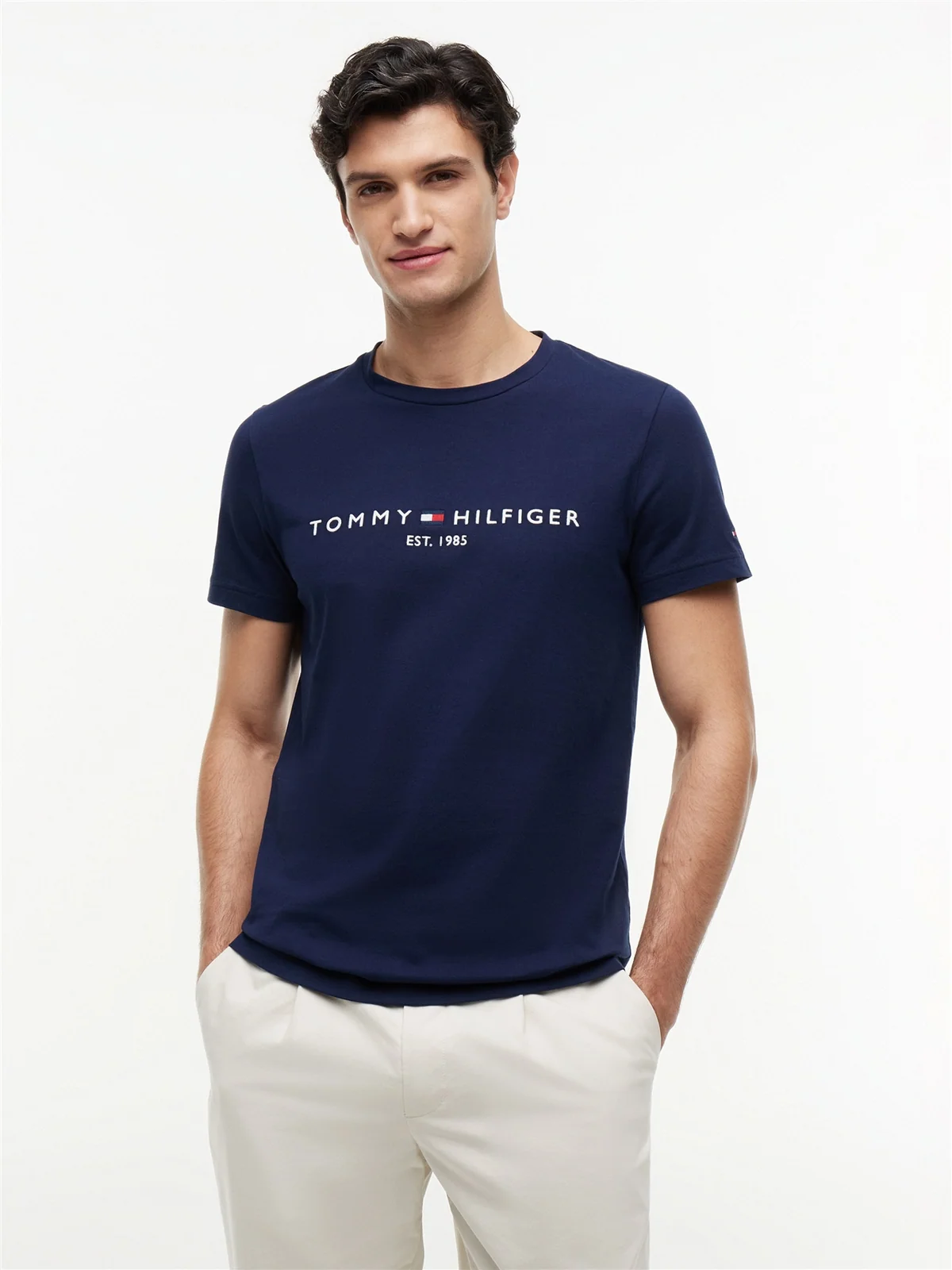 Tommy Hilfiger Linear Logo Embroidery T-Shirt - Navy - XL