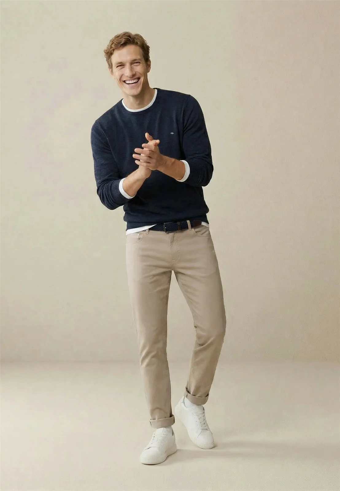 Fynch Hatton Fine Knit Crew Neck Sweater - Navy - M