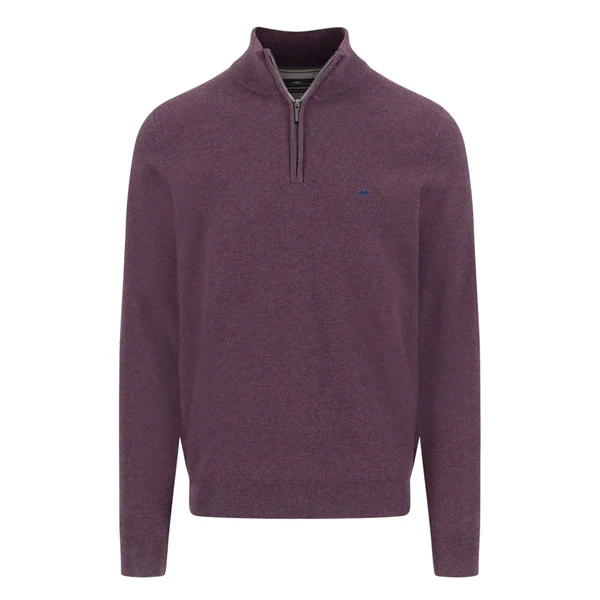 Fynch Hatton Cotton Troyer-Zip Structure Sweater - Purple - M