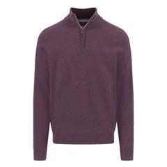 Fynch Hatton Cotton Troyer-Zip Structure Sweater - Purple - M