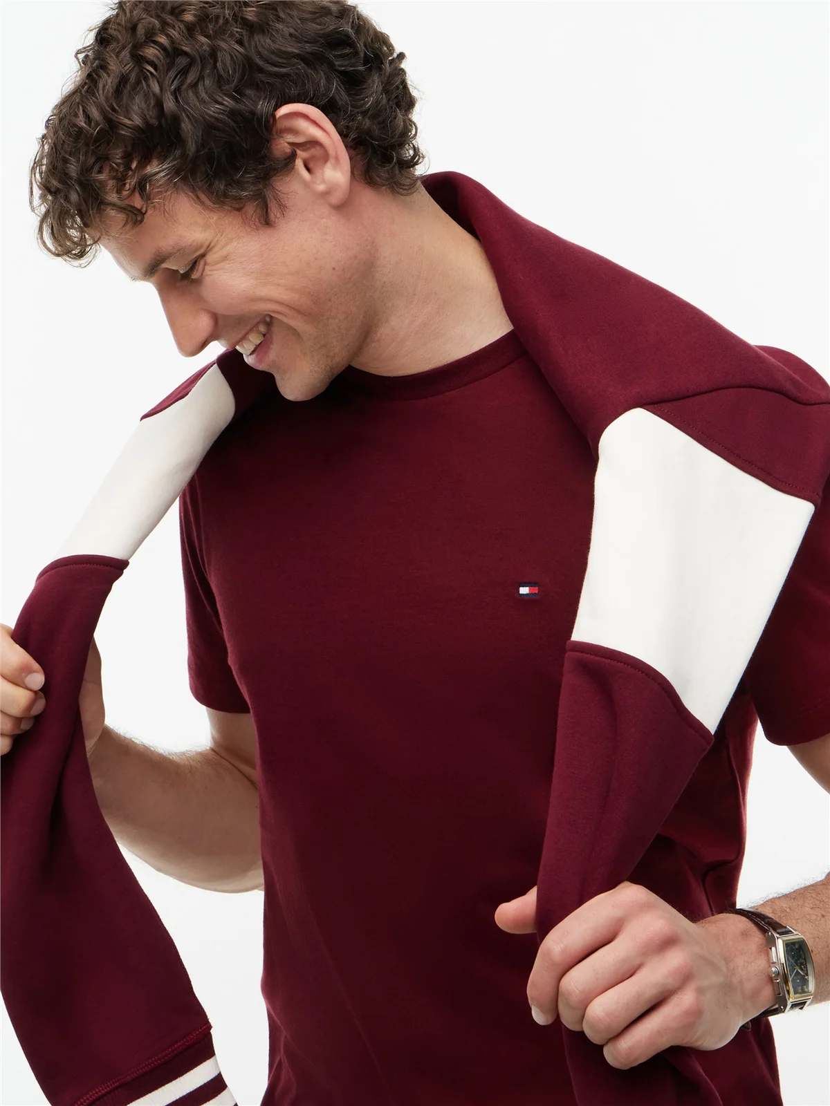 Tommy Hilfiger Flag Embroidery Crew Neck T-Shirt - Burgundy Wine - XS