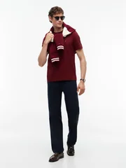 Tommy Hilfiger Flag Embroidery Crew Neck T-Shirt - Burgundy Wine - XS
