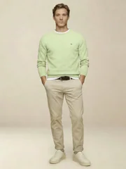 Fynch Hatton Fine Knit Cotton Crewneck Sweater - Lime Green - 2XL
