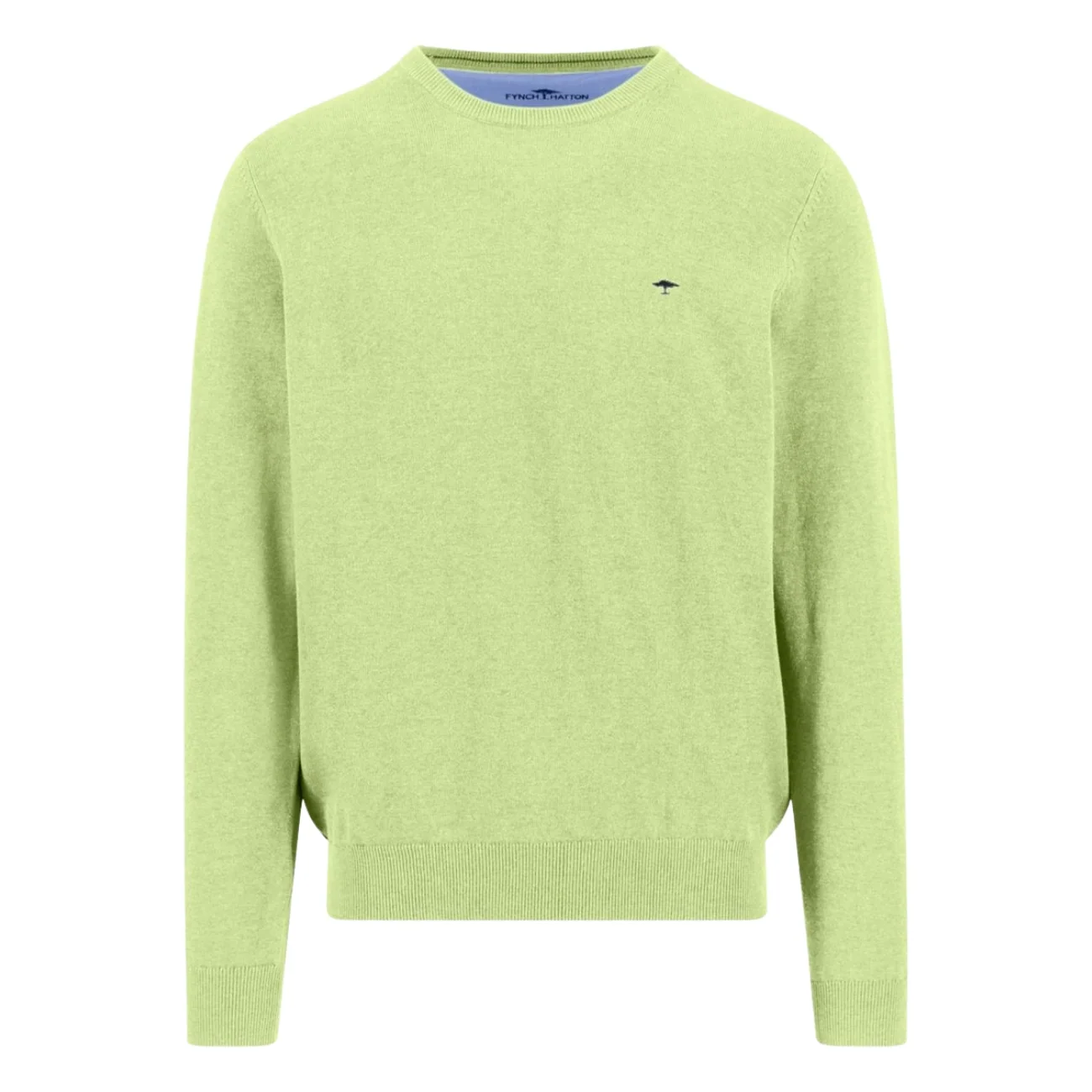Fynch Hatton Fine Knit Cotton Crewneck Sweater - Lime Green - 2XL