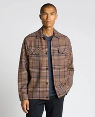 Remus Uomo Regular Fit Houndstooth Shacket - Brown - L