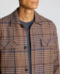 Remus Uomo Regular Fit Houndstooth Shacket - Brown - L