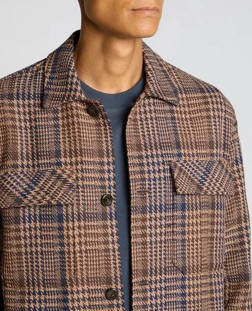Remus Uomo Regular Fit Houndstooth Shacket - Brown - L