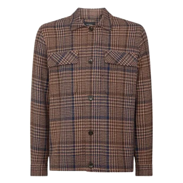 Remus Uomo Regular Fit Houndstooth Shacket - Brown - L
