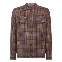Remus Uomo Regular Fit Houndstooth Shacket - Brown - L