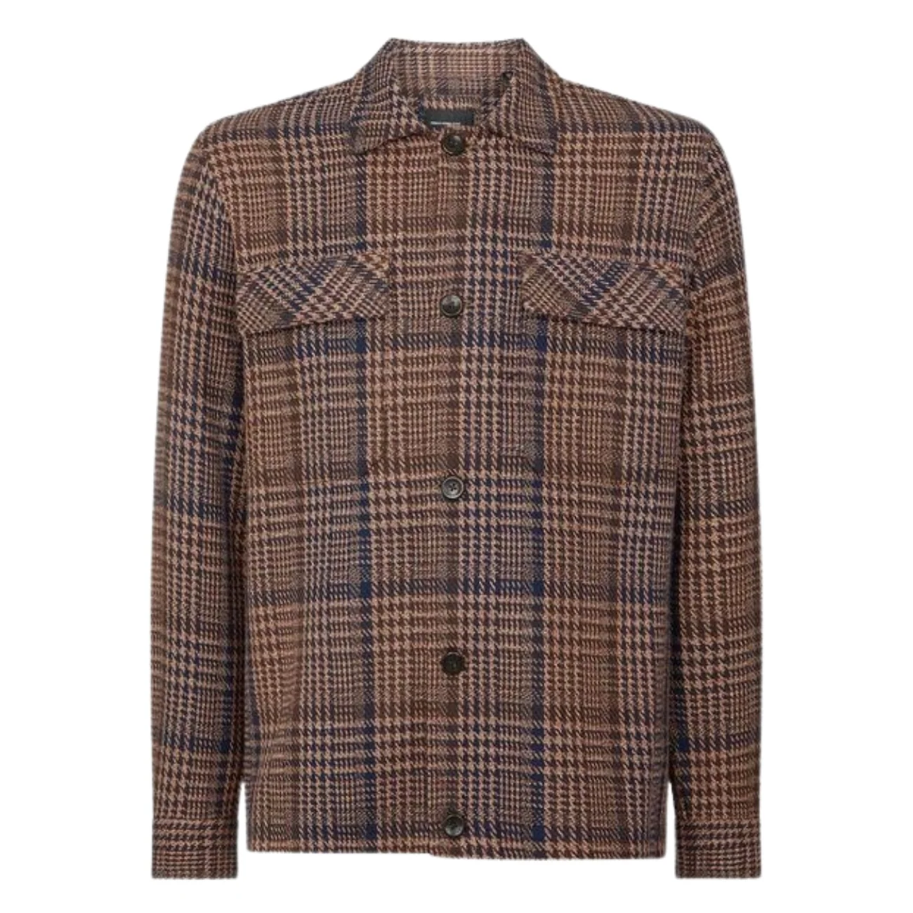 Remus Uomo Regular Fit Houndstooth Shacket - Brown - L