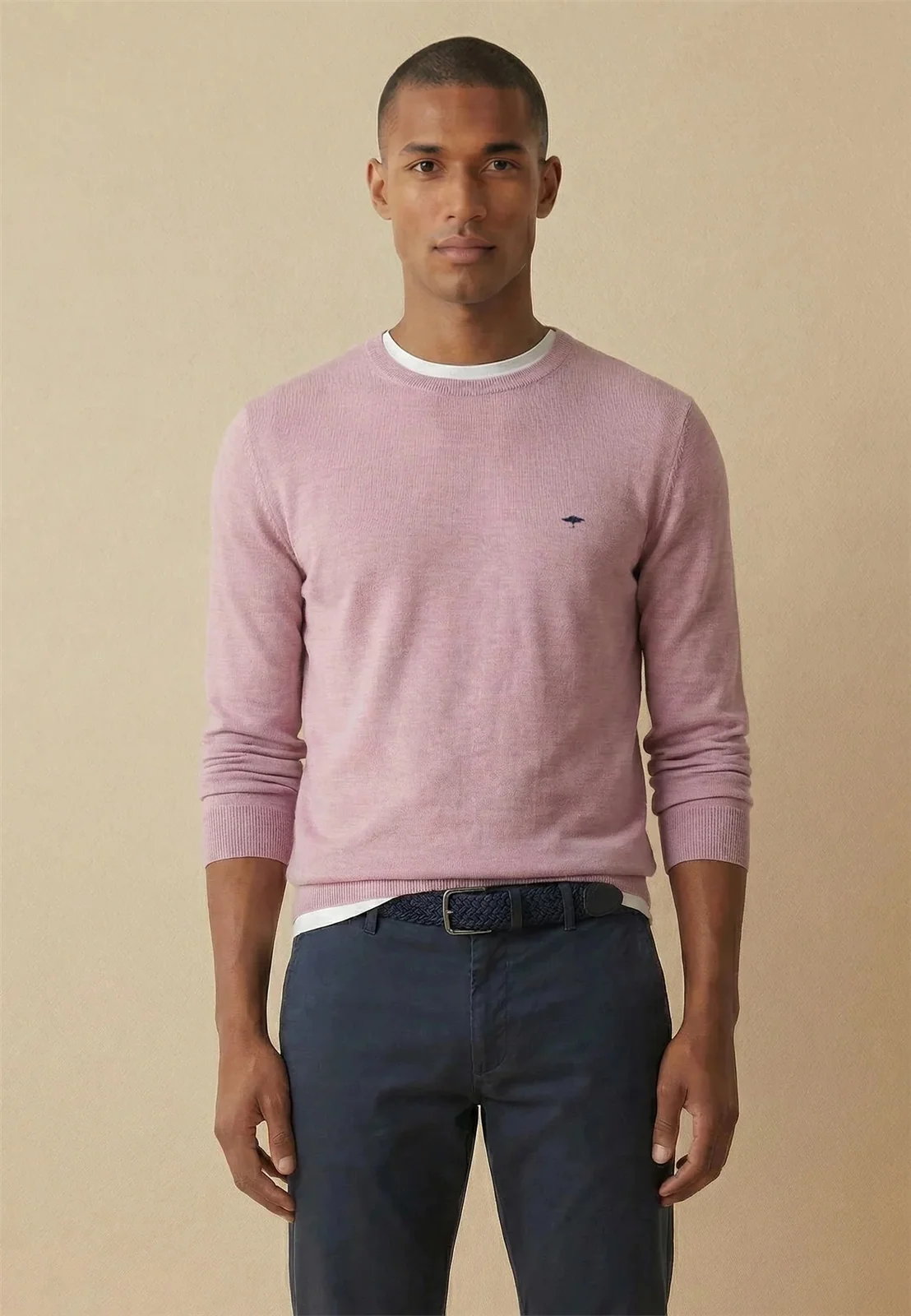 Fynch Hatton Fine Knit Cotton Crewneck Sweater - Magnolia - 2XL