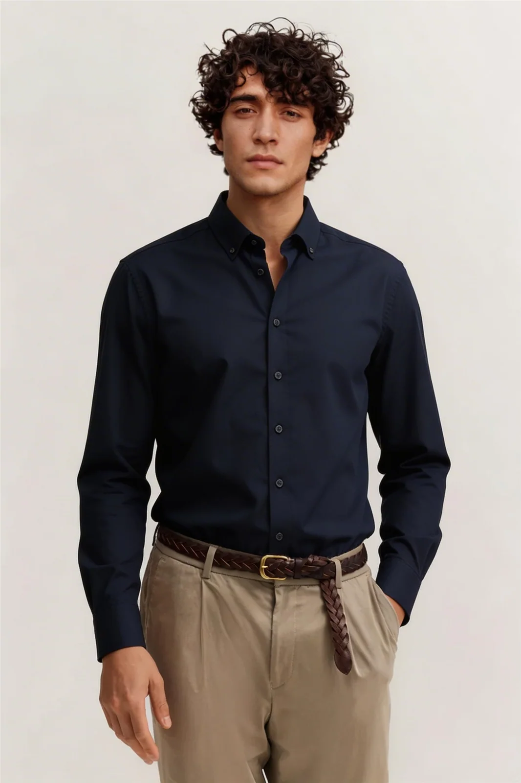 Bugatti Casual Long Sleeve Plain Shirt- Navy - L