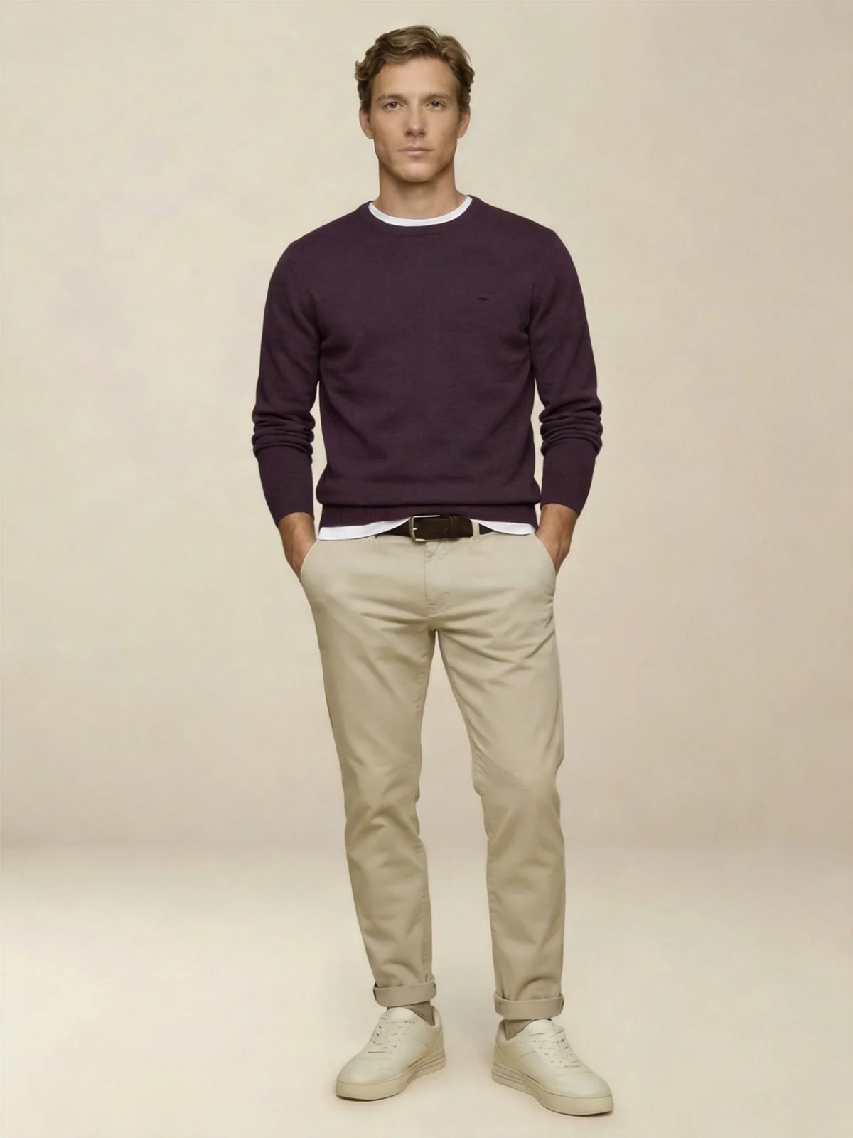 Fynch Hatton Fine Knit Cotton Crewneck Sweater - Purple - XL