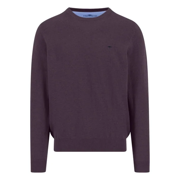 Fynch Hatton Fine Knit Cotton Crewneck Sweater - Purple - XL