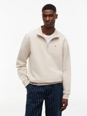 Tommy Jeans Flag Fleece Quarter-Zip Sweatshirt - Beige - XL
