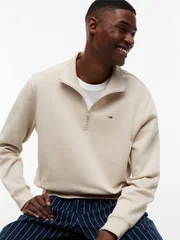 Tommy Jeans Flag Fleece Quarter-Zip Sweatshirt - Beige - XL