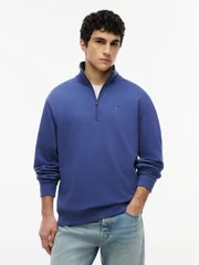 Tommy Jeans Flag Fleece Quarter-Zip Sweatshirt - Blue - XL