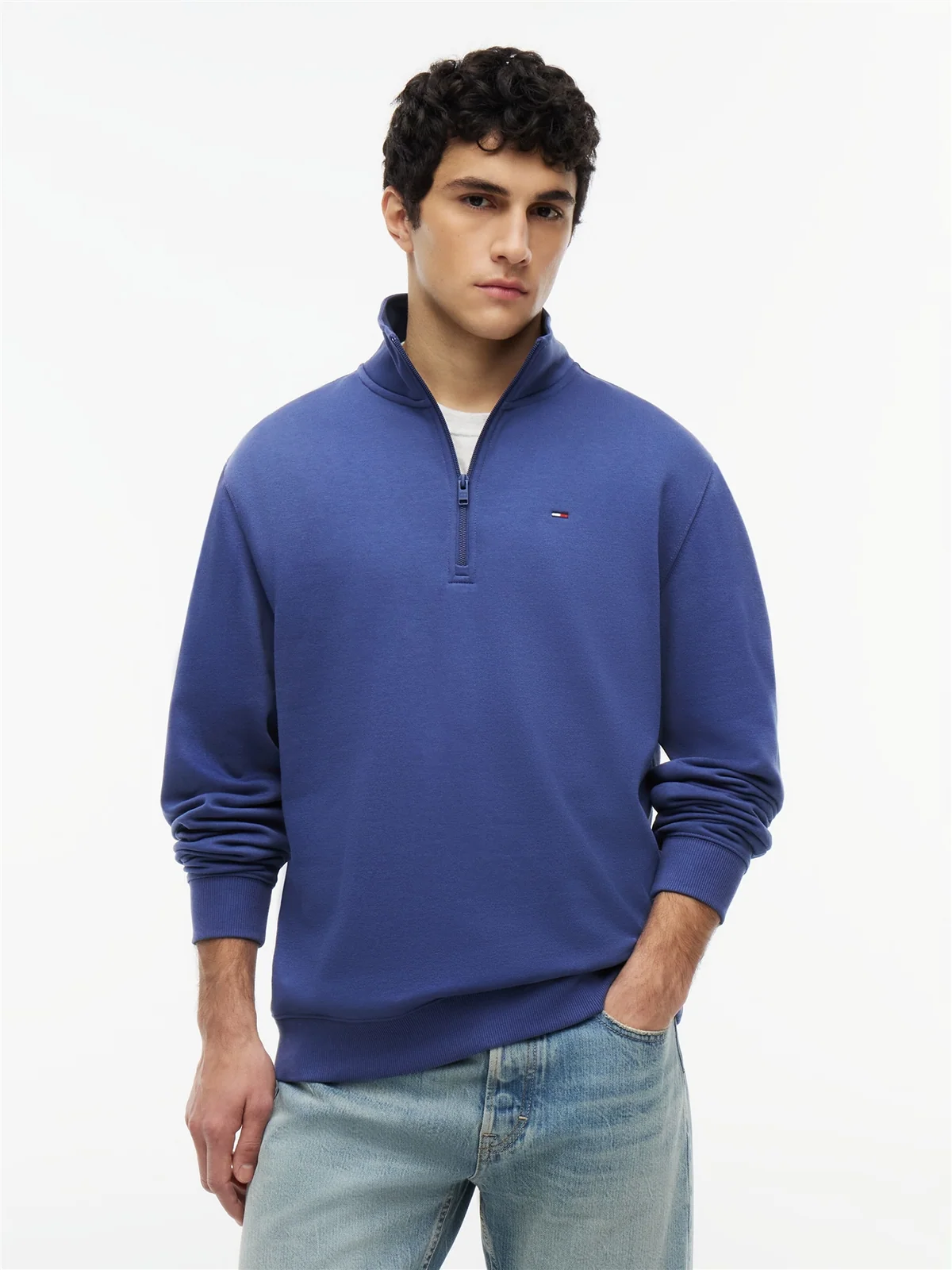 Tommy Jeans Flag Fleece Quarter-Zip Sweatshirt - Blue - XL