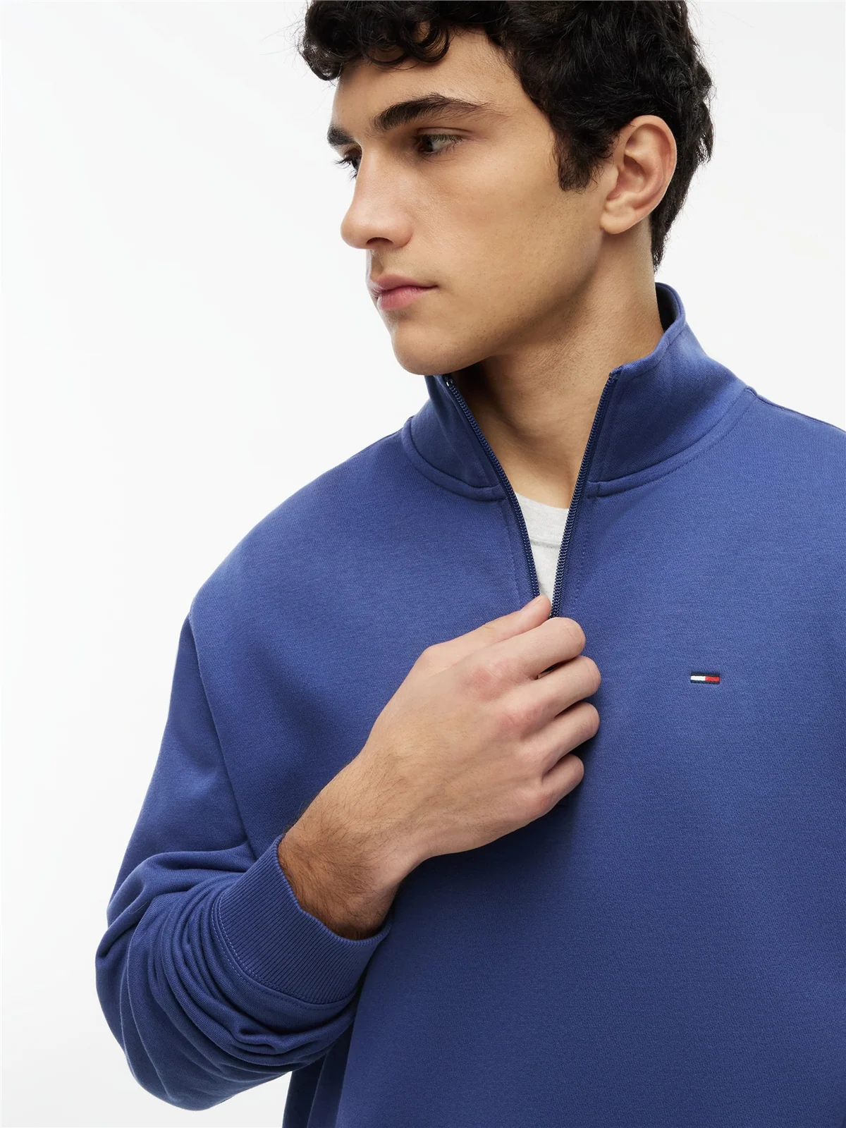 Tommy Jeans Flag Fleece Quarter-Zip Sweatshirt - Blue - XL