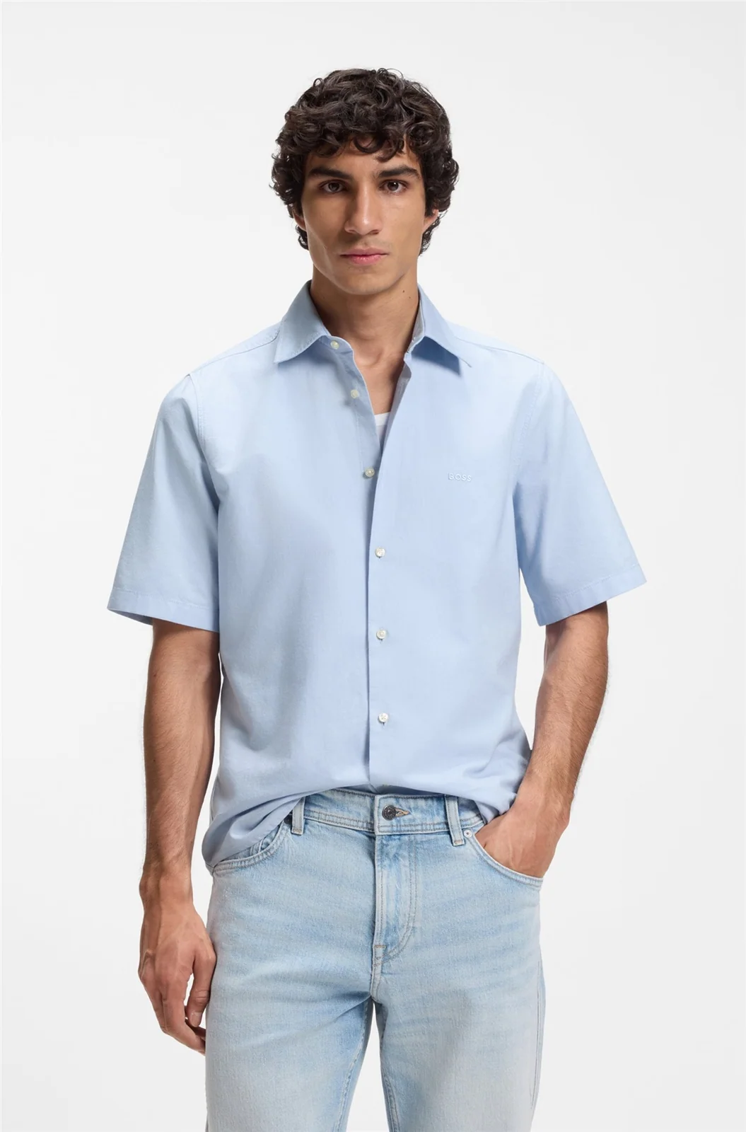 Boss Rash Cotton Oxford SS Shirt - Blue - L