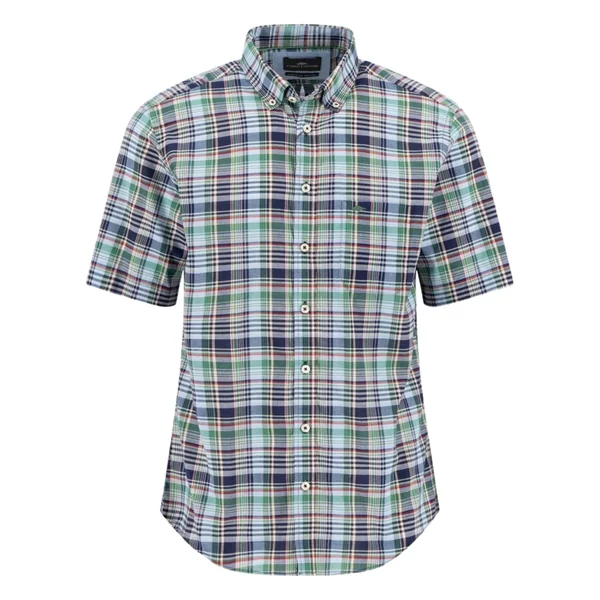 Fynch Hatton Colorful Madras Check Short Sleeve Shirt - Navy - M