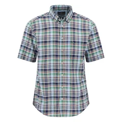Fynch Hatton Colorful Madras Check Short Sleeve Shirt - Navy - M