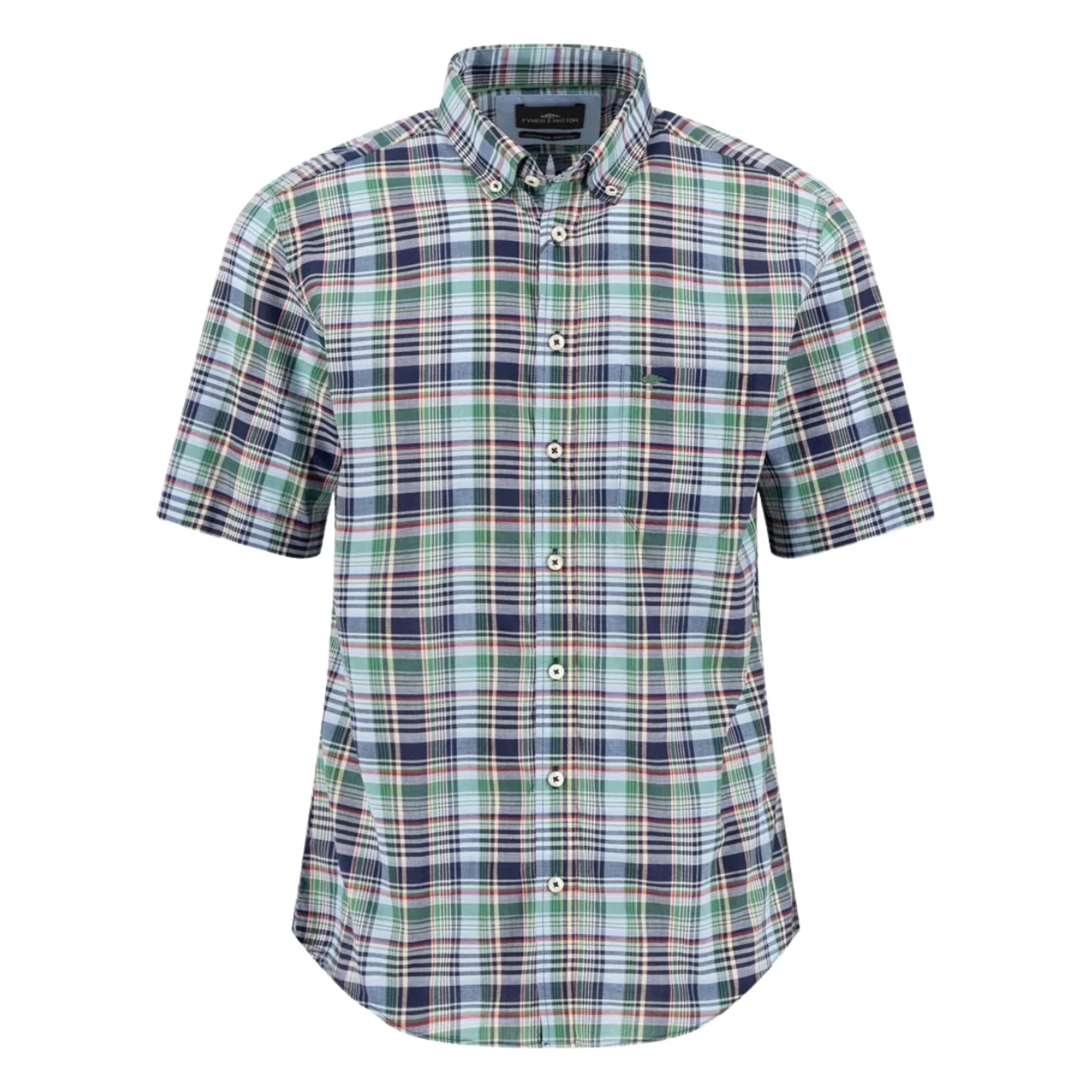 Fynch Hatton Colorful Madras Check Short Sleeve Shirt - Navy - M